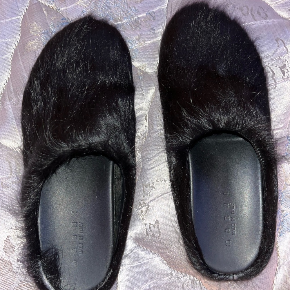 Marni Black Fur Slippers